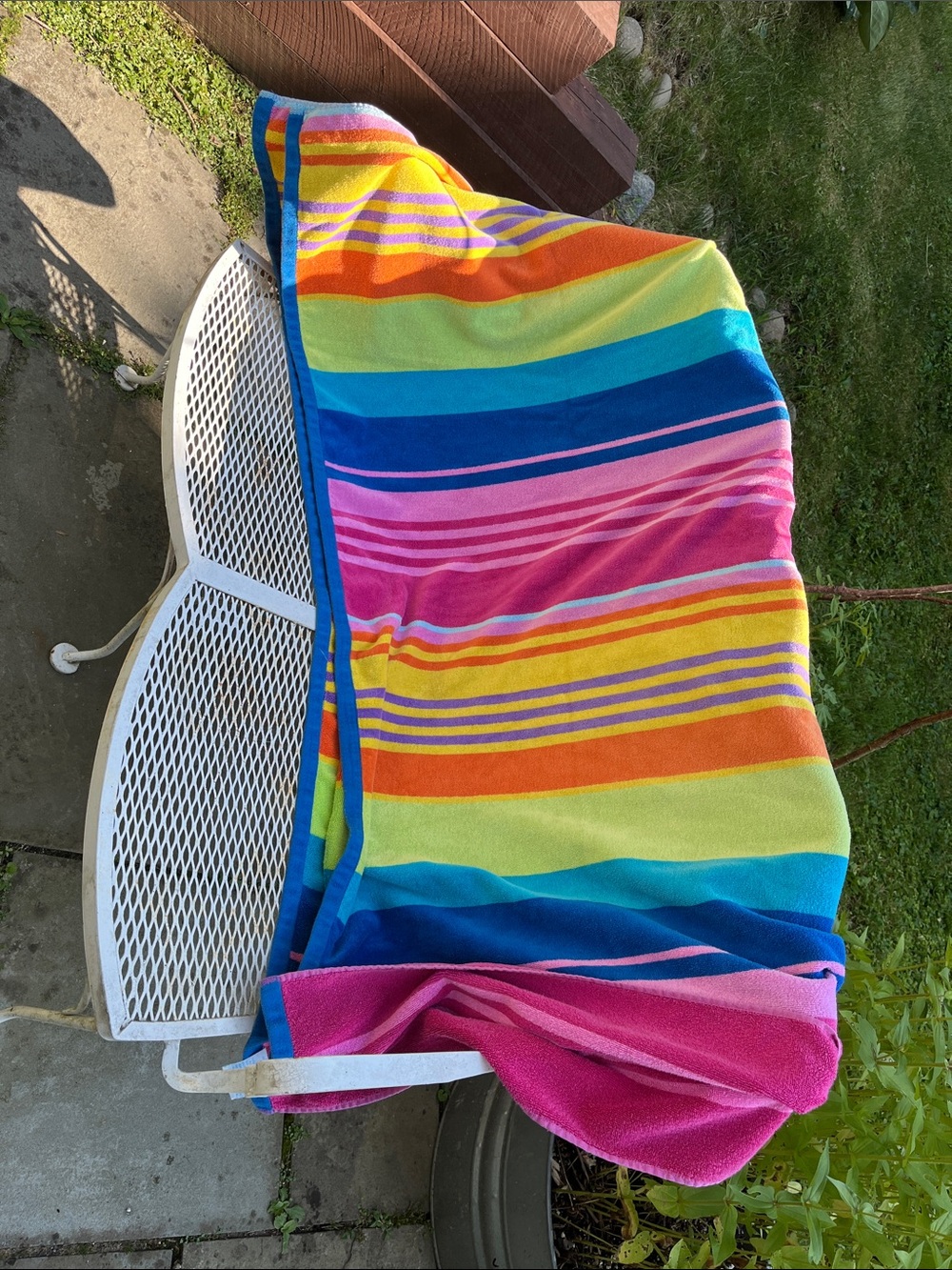 Rainbow Stripe Beach Towel - Pink & Multi about 65 x 57 approximately